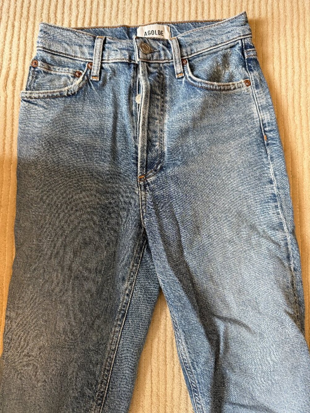AGOLDE Light Wash Straight Leg Raw Hem Jeans